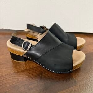 Dansko Madalyn Block Heel Clog Sandal Black Leather Slingback Boho Sz 37 /US 6.5